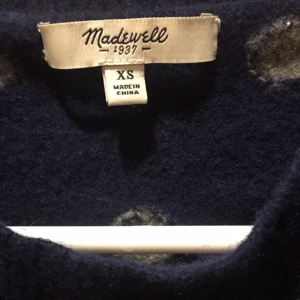 Madewell Merino Wool girls polka dot pullover Sweater blue black grey size XS